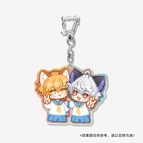 【屿泽×枫荷 贴贴】7cm镭射钥匙扣猫咪扣 - 双人水手